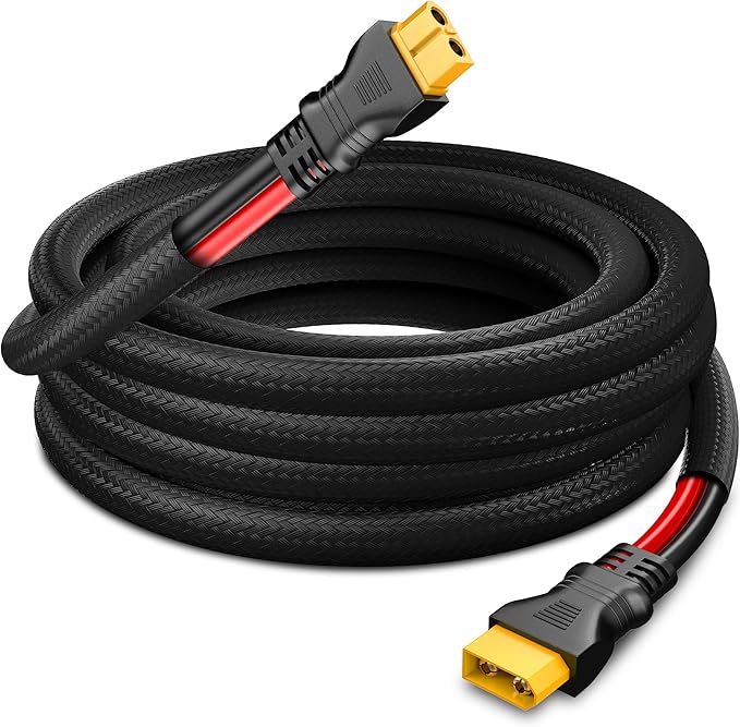 XT60 Extension Cable(12AWG 20FT), XT60 Male to Female Extension Cable with Flame Retardant Sleeve,Injection Molded XT60 Adapter Wire for Portable Power Station Solar Panel Generator RC Battery
