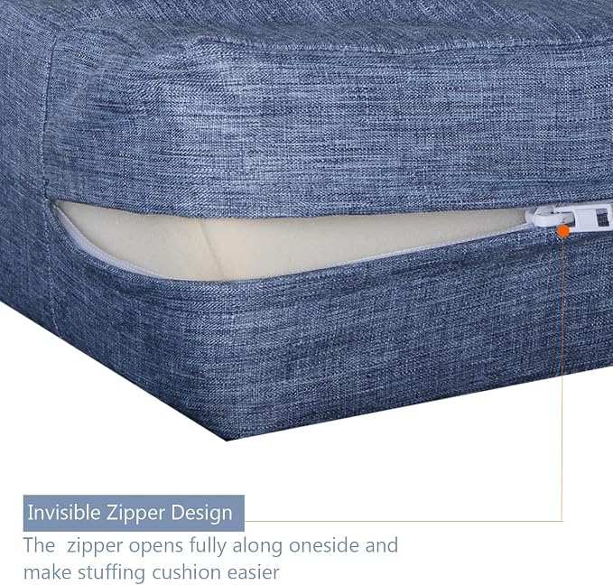 Patio Seat Cushion Covers,Washable Slip Covers Replacement,Waterproof Outdoor Furniture Chair Cushion Pillow Seat Cover for Couch,Garden,Sofa,Denim Blue,22"×22"×4"(2 Covers Only)