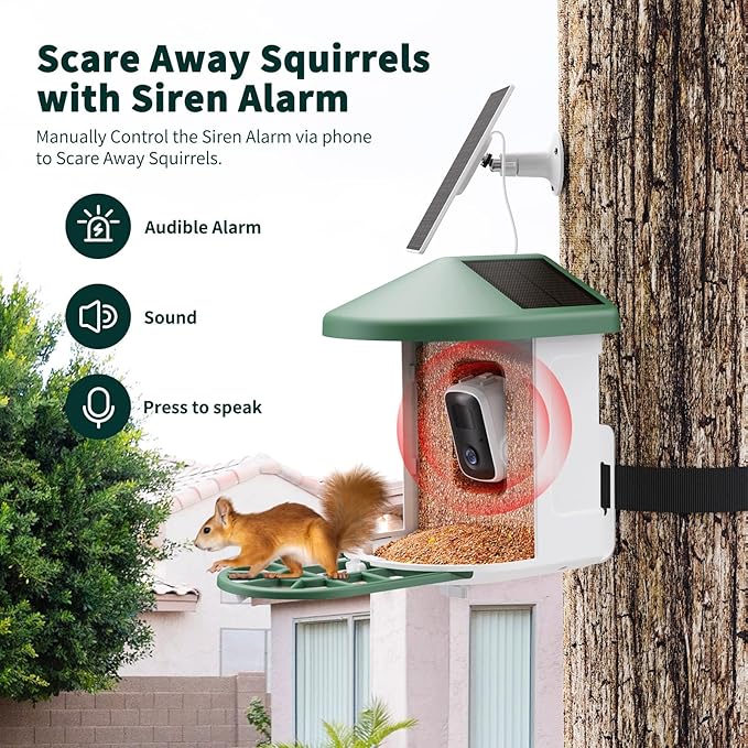 HARYMOR Bird Feeder with Camera with AI Identify Birds Species Solar Powered, Smart Bird House with Cam, 2K HD Video Live Stream, Instant Arrival Alerts - Green