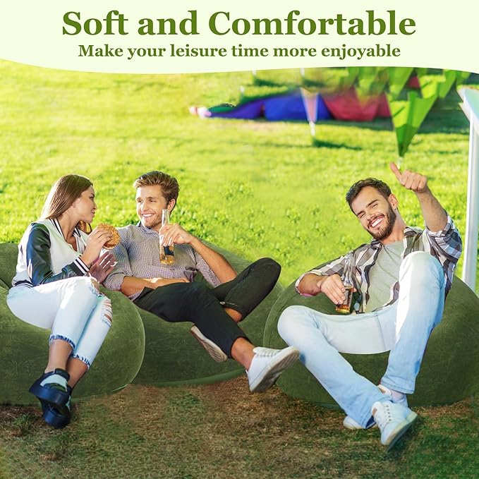 Realspring Inflatable Bean Bag Chairs Outdoor Blow up Camping Chairs Inflatable Lazy Sofa Folding Portable Bean Bag Loungers Couch for Movie Night(Dark Green,6 Pcs)