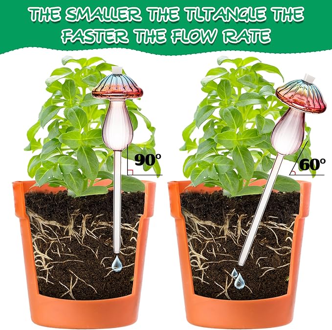 Plant Watering Globes Mushroom, Rainbow Gradient Color Plant Watering Devices, Self Watering Planter Insert, Self Watering Globes - Watering Bulbs for Indoor Plants for Travel Vacation (2 PCS)