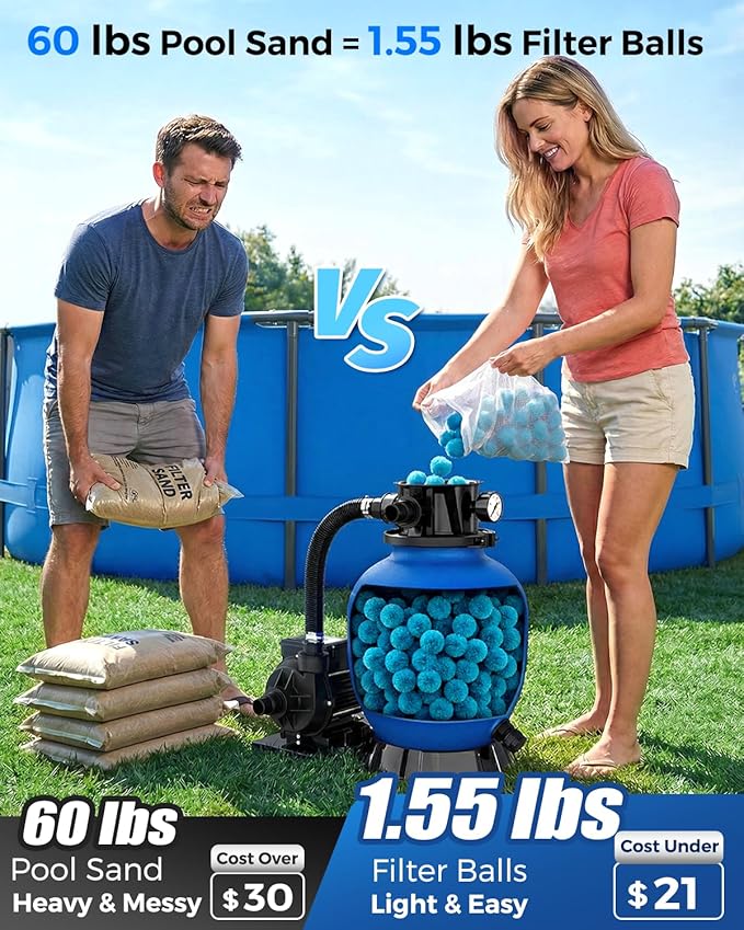 2026 Upgraded Pool Filter Balls 1.55lbs with Mesh Bag, Reusable Pool Balls for Swimming Pool Pump Sand Filter Balls Media, Replace 60lbs Filter Sand for Above & In Ground Pool