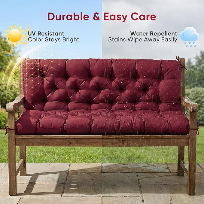 Waterproof Porch Swing Cushions 60 Inch,2 3-Seater Replacement for Outdoor Furniture with Backrest and Straps, Thick 4" Swing Seat Bench Cushion for Loveseat Glider Bench Patio Lawn Backyard