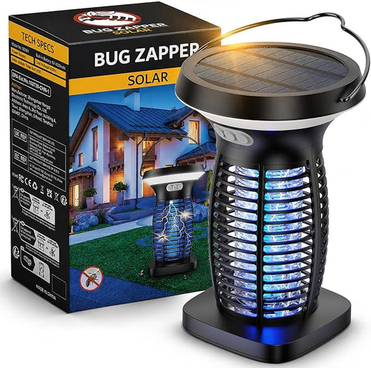 OnBeam Solar Bug Zapper Outdoor, Mosquito Zapper Outdoor Waterproof Electric Rechargeable Fly Zapper with Solar Panel, 4200V Fly Trap Indoor for Home Backyard, Patio, Garden, Camping