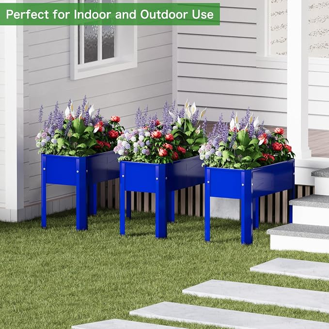PROXRACER Galvanized Steel Raised Garden Bed with Legs, Heavy Duty Elevated Planter Box, Standing Metal Planter for Vegetables Herbs Flowers, Indoor Outdoor for Patio Balcony Deck, Blue