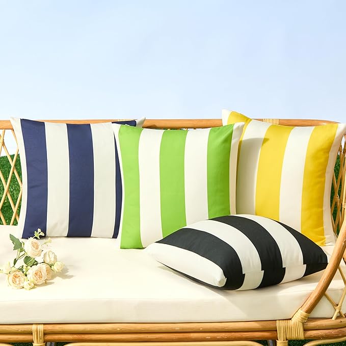 Allorry Outdoor Pillow Covers 16x16 Set of 2 Black Striped Decoration Throw Pillow Covers for Spring Summer Outdoor Waterproof Garden Patio Furniture Sofa Bed Home Decor JB007-A16