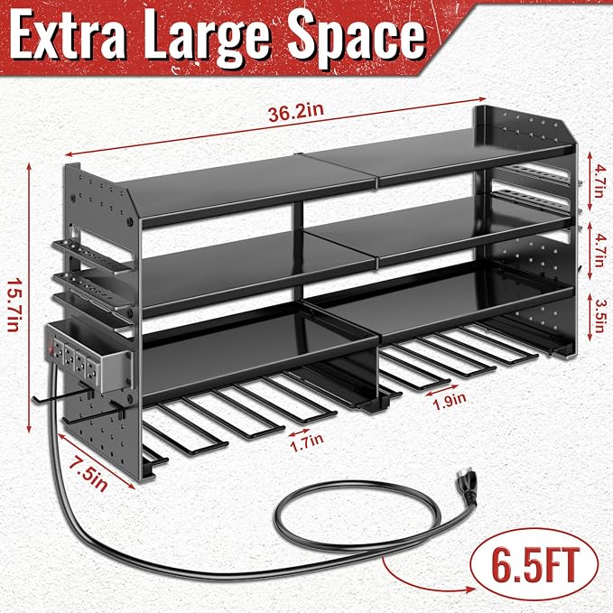 Large Power Tool Organizer Wall Mount with Charging Station, Metal Screwdriver Organizer, Wall Mount Plier Organizer Hammer Holder