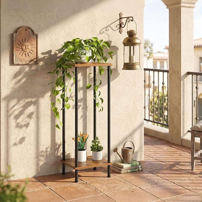 HOOBRO Plant Stand Indoor with Grow Lights, 47.2" Tall Metal Plant Shelf and Plant Stand Indoor, 2 Tier 32.8" Tall Corner Plant Shelf Bundle, BB09DHJ01-BF14HJ01