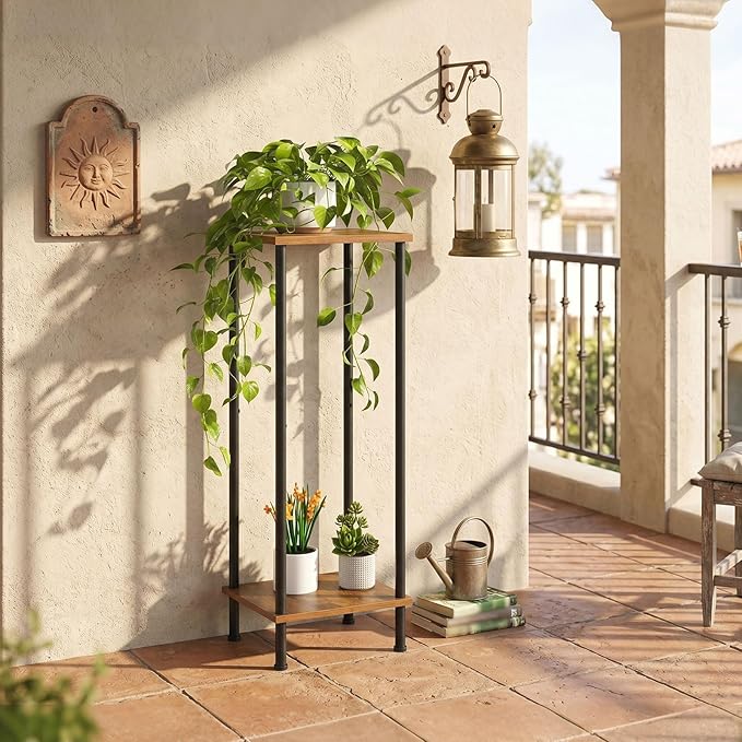 HOOBRO Plant Stand Indoor with Grow Lights, 47.2" Tall Metal Plant Shelf and Plant Stand Indoor, 2 Tier 32.8" Tall Corner Plant Shelf Bundle, BF09DHJ01-BF14HJ01