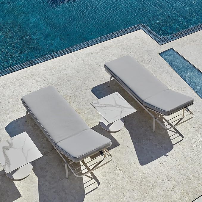 Sundale Outdoor Olefin Chaise Lounge Cushion, Water-Resistant Patio Lounge Chair Cushion, Thick Lounger Pad with 4 Straps Light Gray, 80 x 26 x 4 Inches