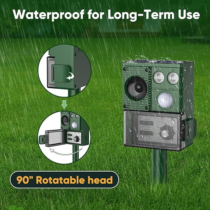 2026 Upgraded Solar Ultrasonic Animal Repellent, Deer Repellent Devices Cat Repellent Outdoor Squirrel Repellent Dog Raccoon Skunk Rabbit Rodent Coyote Repeller, PIR Sensor, Flash Light (Green)