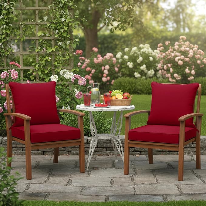Summsun Outdoor Cushions for Patio Furniture, Double-Sided Waterproof Backrest and Seat Cushion Set with Removable Cover, 19 x 19 Inch, Red, Set of 2