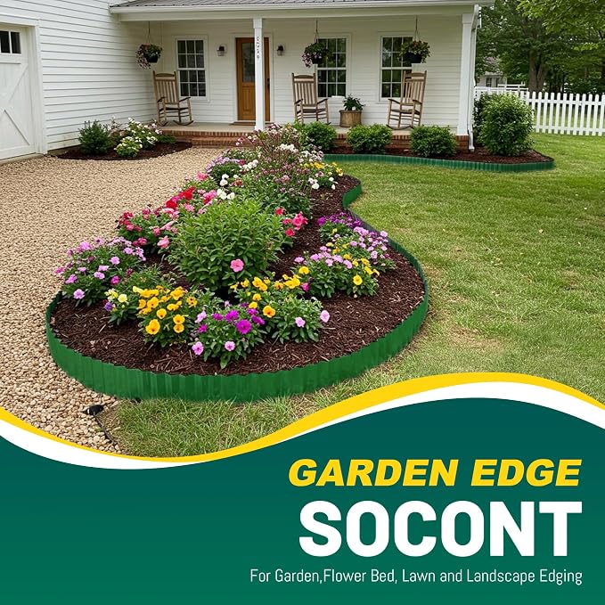 Corrugated Metal Garden Edging, 6"×20Ft Landscape Edging Border for Garden, Flower Bed, Lawn and Landscape Edging (Green)