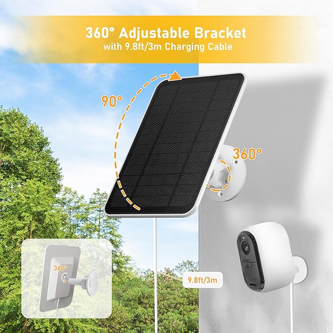 Solar Panel Charger for Arlo Essential Series,Go 2,Pro 6XL/6/5S/3,Ultra Series,Wireless Floodlights Camera,Solar Panel with Battery for Arlo Camera,9.8ft Cable,Adjustable Mount,Weatherproof