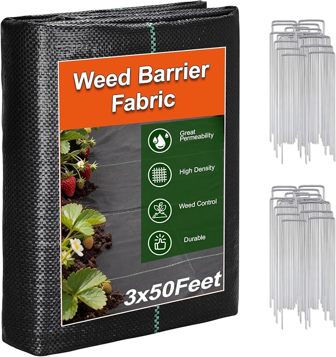 Weed Barrier Landscape Fabric 3FT x 50FT - 3.2oz Heavy Duty Weed Control Mat, High Permeability Woven Geotextile Fabric for Driveway, Gravel, Yard Ground Cover, Greenhouse Gardening