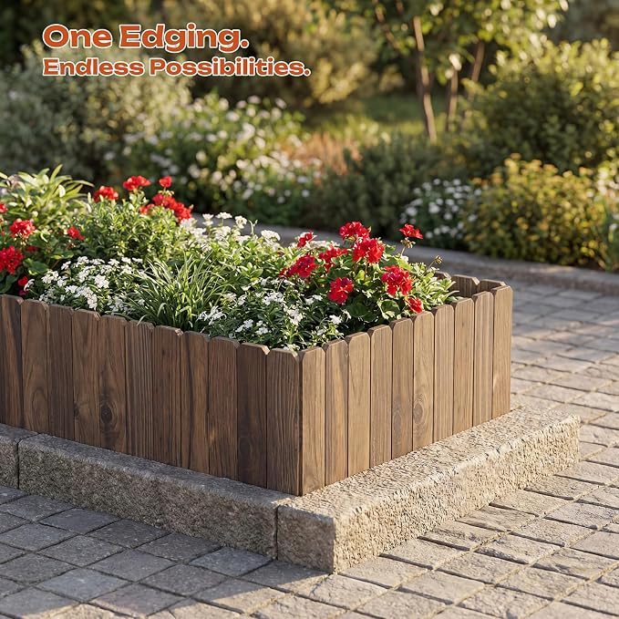 GHWIE Garden Edging Border, Wood Fence for Yard Patio Path, Decorative Landscape Edging, 48" x 7.87"Flower Bed Fence(1)