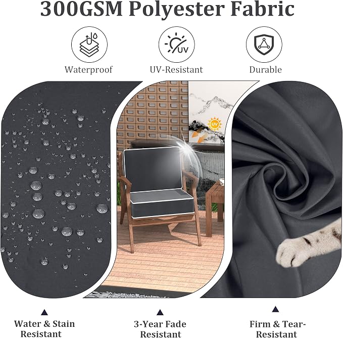 5" Thicker Outdoor Chair Cushions 2 Sets 24" *24" Waterproof Patio Chair Cushions for Outdoor Furniture w/Removable Cover 30D High Density Sponge Filling Thicken Patio Furniture Cushion w/Handle &Ties
