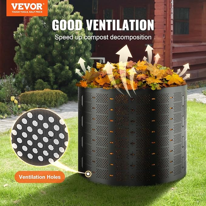 VEVOR Compost Bin 220 Gallon, Outdoor Expandable Composter, Easy to Setup & Large Capacity Composting Bin, Fast Creation of Fertile Soil