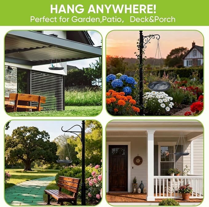 2-Pack Hanging Bird Bath, Outdoor Metal Birdbath with Shallow Feeder Bowl for Wild Birds, Garden, Patio, Deck & Yard, 2 Size (9.8"/11.8" Diameter) (9.8IN-2PACK)