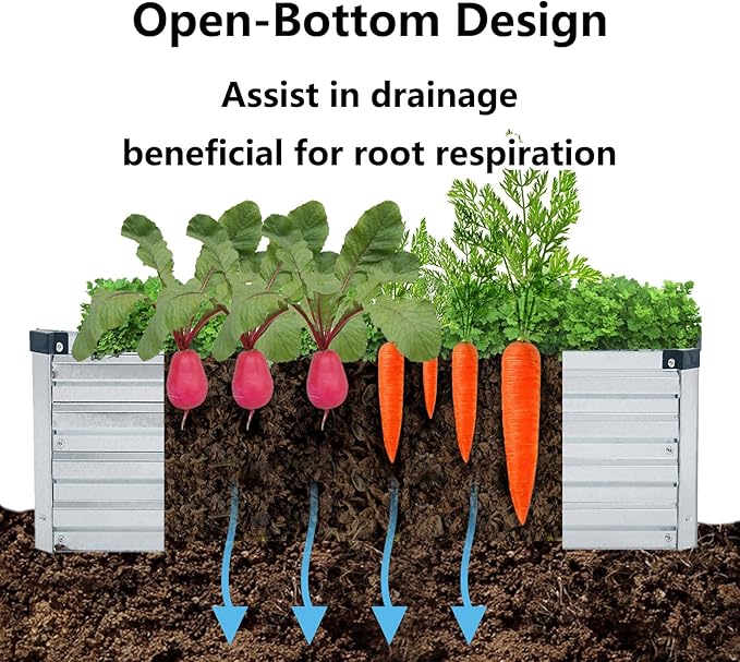Meberam 3 Pack 6x3x1FT Galvanized Raised Garden Bed Kit, Outdoor Metal Planter Box for Vegetables, Bottomless Rectangular Gardening Bed with Support Rods, Tool-Free Assembly, Silver