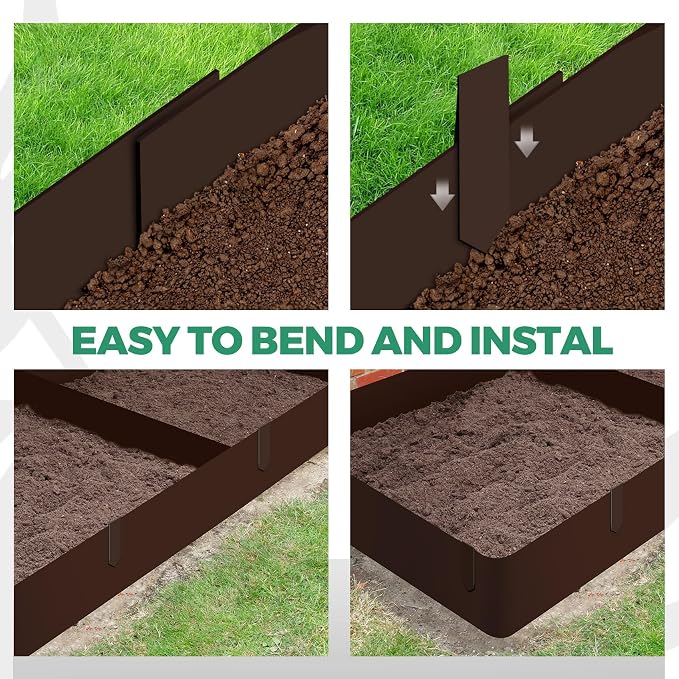 Blulu 16 Pieces Steel Landscape Edging 3 x 40 Inch Metal Garden Landscape Edging Border for Flower Bed Outdoor Garden Yard Fence Pathway Divider(Brown)