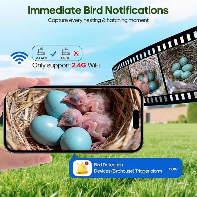 Wooden Bird House with Camera, 2K HD WiFi Smart Bird Feeder with AI Identify Birds Species & LED Light, Instant Alerts with Solar Powered Wireless Outdoor Birdhouse, Gifts for Bird Lovers
