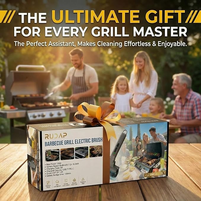 Electric Grill Brush, Cordless Rechargeable Grill Cleaner, 58W BBQ Cleaning Brush with 5200mAh Battery, 150-Min Runtime, 3 Speeds, Angle Adjustable, IPX7 Waterproof, Anti-Shedding for Outdoor Barbecue