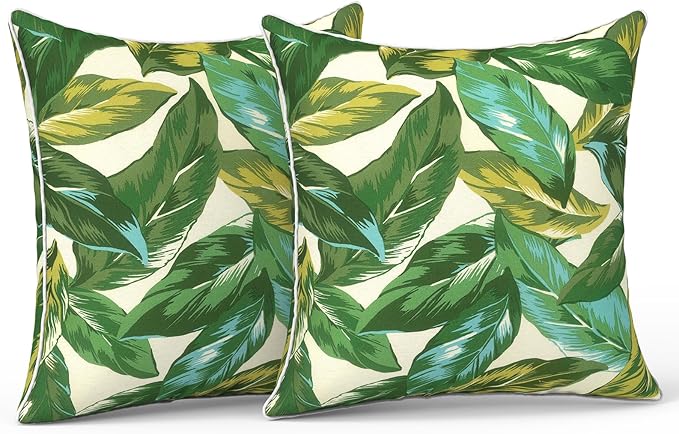 LVTXIII Outdoor Throw Pillows 18x18 Patio Waterproof Square Pillows with Piping Fade Resistant Accent Pillow for Spring Summer Garden Decoration, Set of 2, Lush Leaf Jungle