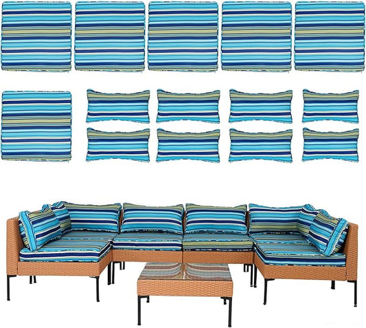14 Piece Outdoor Patio Cushion Covers Replacement Waterproof with Zipper for 6-Seater Sectional Couch Chair Patio Furniture Conversation Sofa Seat Cushions Slipcovers Set, Only Cover