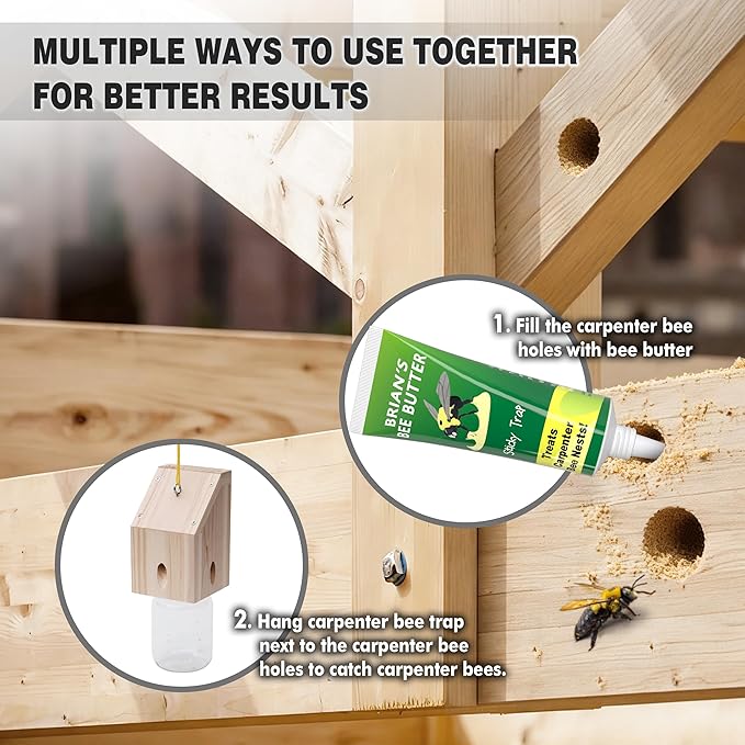 Carpenter Bee Trap for Outside - Shed Style Nature Hanging Wood Trap for Outdoor with Removable Bee Vault Plastic Jar (4 Pack)