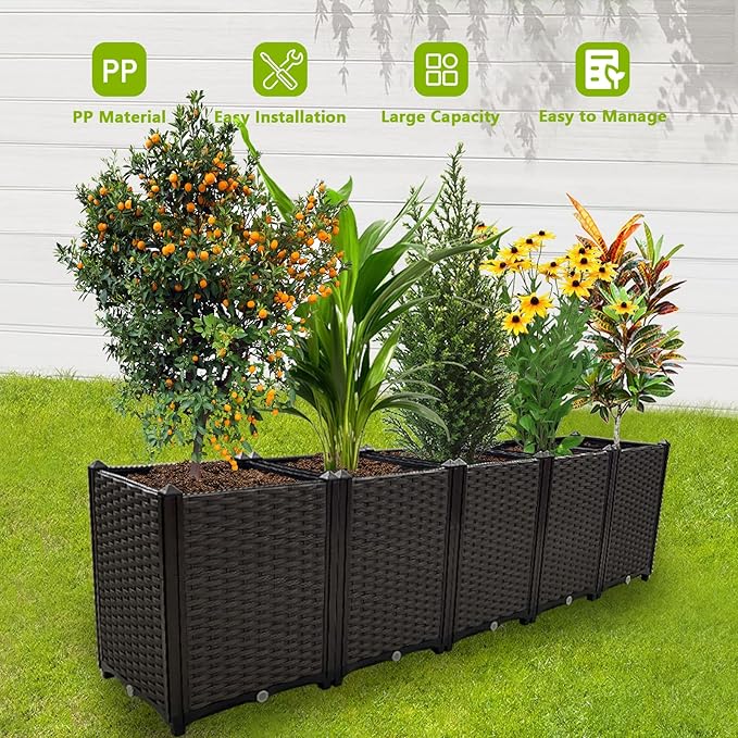 Large Planters for Outdoor Plants Rectangular Raised Garden Bed Elevated Planter Boxes Patio Balcony Deck for Planting Flowers, Vegetables, Tomatoes, and Herbs