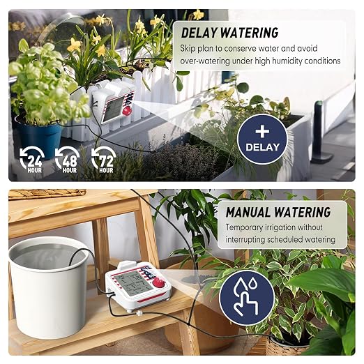 RAINPOINT Indoor Large Display Automatic Plant Waterer Kit | Drip Irrigation System with Next Watering Countdown, Power-Off Memory,Anti-Siphon,Cycle & Soak Mode,Water 10-15 Plants