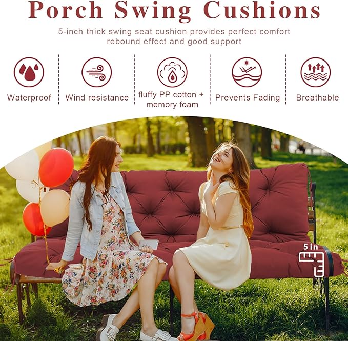 5" Thick Waterproof Porch Swing Cushion 40 x 40 in 3 Seater Replacement Outdoor Swing Cushions with Back Support Patio Swing Cushion for Outdoor Bench Furniture
