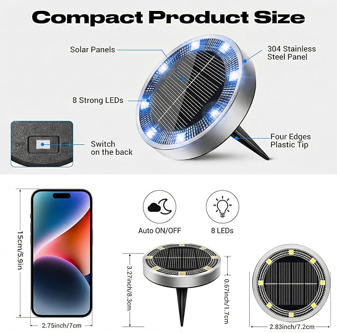 Peasur Solar Ground Lights Outdoor, 12 Pack Flat Solar Powered Disc Lights, IP68 Waterproof, Anti-Rust, Landscape Lighting for Pathway Garden Yard Lawn Walkway Landscape Driveway, Blue