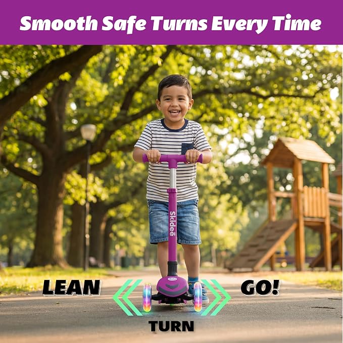 SKIDEE Kick Scooter for Kids Ages 3-5 | Foldable 3 Wheel Scooter with Lean-to-Steer, Adjustable Height, Removable Seat & LED Light Wheels | Toddler Scooter Up to 12 Year Old Boys/Girls