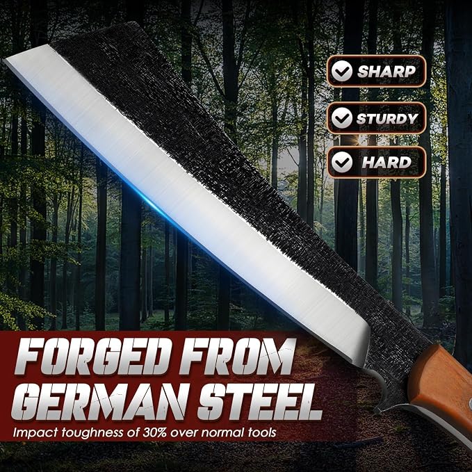 Freelander Japanese Style High Carbon Steel Machete with Red Sandalwood Ergonomic Full Tang Handle and Wood-Leather Sheath, for Camping, Hiking, Yard Work, and Survival, Gifts for Men Women