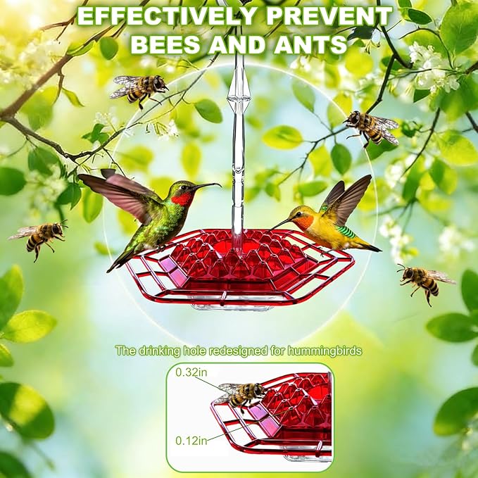 Hummingbird Feeders for Outdoors Hanging with 30 Feeding Ports Saucer Humming Bird Feeder Bee-Proof Leak-Proof No Drip, Easy to Clean and Refill