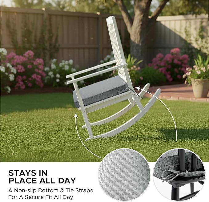 Outdoor Chair Cushions, Water-Resistant & Fade-Resistant, Patio Furniture Square Seat Replacement Chair Pads with Ties, Removable Cover, Non-Slip Bottom, Set of 4, 19 x 19 Inch, Dark Grey