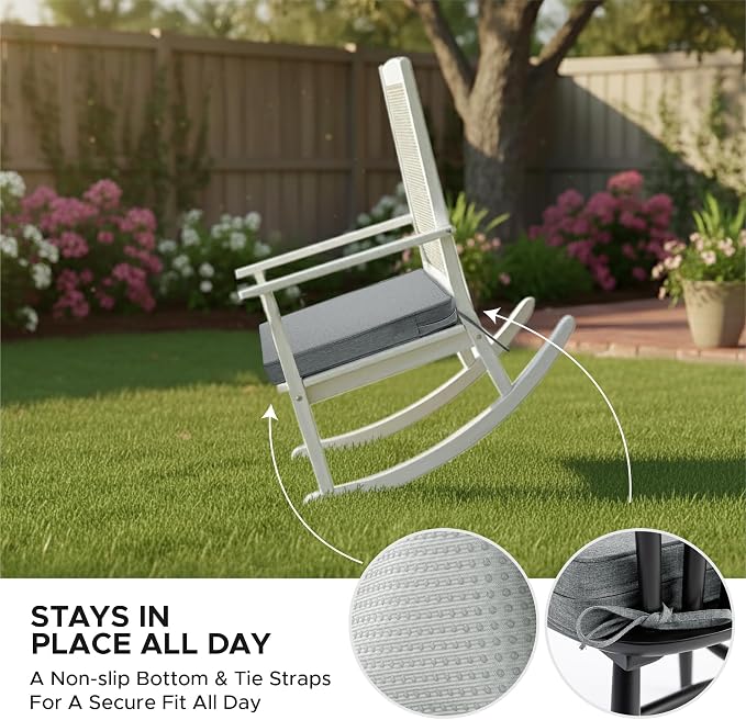 Outdoor Chair Cushions, Water-Resistant & Fade-Resistant, Patio Furniture Square Seat Replacement Chair Pads with Ties, Removable Cover, Non-Slip Bottom, Set of 4, 18 x 18 Inch, Dark Grey
