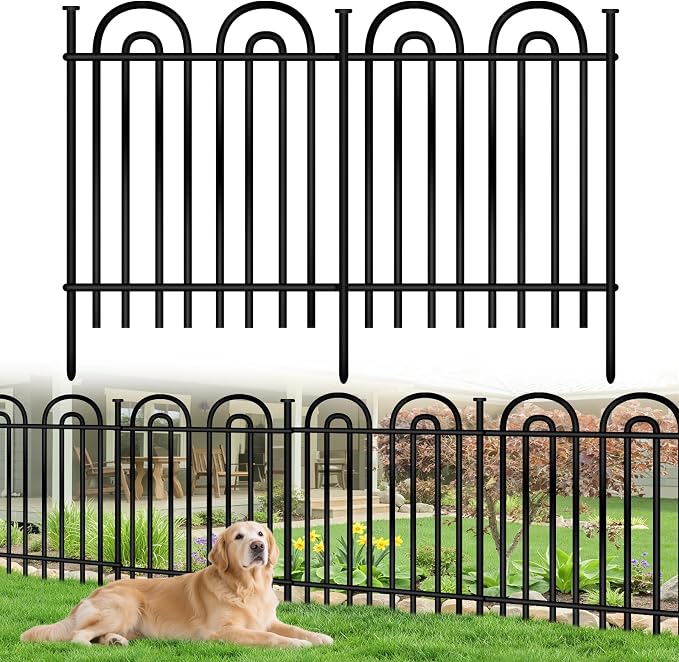 Decorative Garden Fence, 10 Panels No Dig Fence, 32 in(H) x 24.16 ft(L) Animal Barrier for Dogs Rabbits, Rustproof Metal Arched Decorative Garden Fences for Flower Bed, Outdoor, Yard, Patio