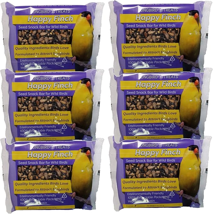 Songbird Treats Happy Finch Seed Cake - 6 Pack | 8 oz Wild Bird Cakes