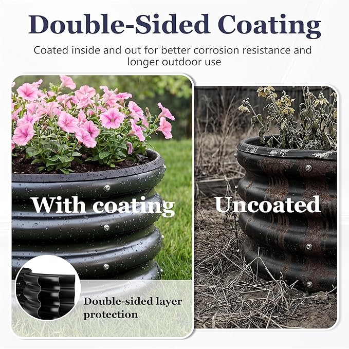 2 x 2 x 1 ft Round Raised Garden Bed, Black 3 Pack 0.6 mm Thick Galvanized Steel Planter Box with Double Layer Paint and Safety Edge Trim for Vegetables Flowers Herbs Outdoor Garden