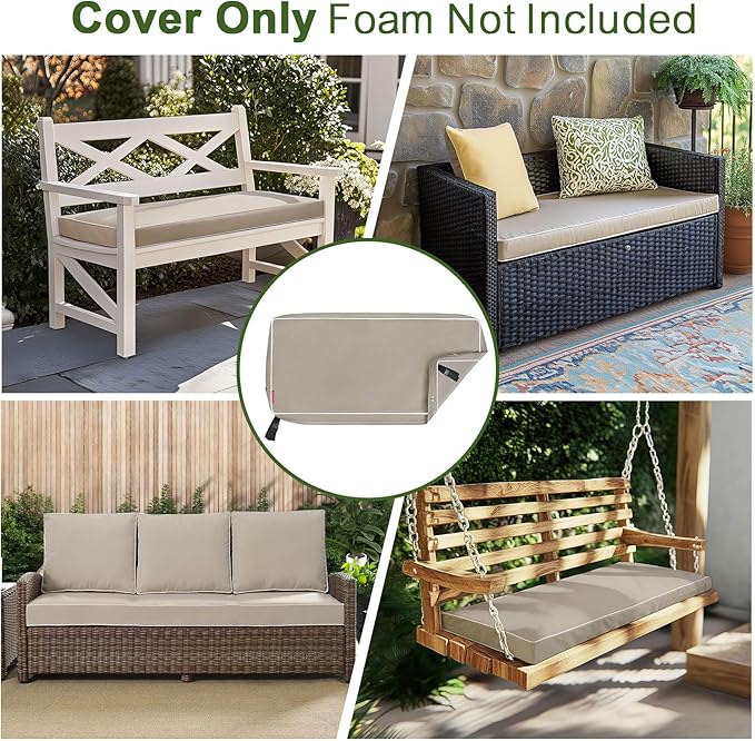 Porch Shield Outdoor Bench Cushion Cover – Waterproof Swing Cushion Cover for Patio Furniture Loveseat (Not Insert) Beige 42" W x 18" D x 3" H
