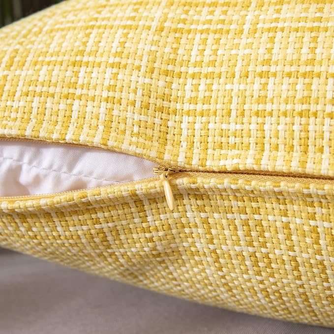 MIULEE Outdoor Waterproof Throw Pillow Covers Decorative Farmhouse Water Resistant Cushion Covers for Tent Patio Garden Couch Sofa Pack of 2, 24x24 Inch Yellow