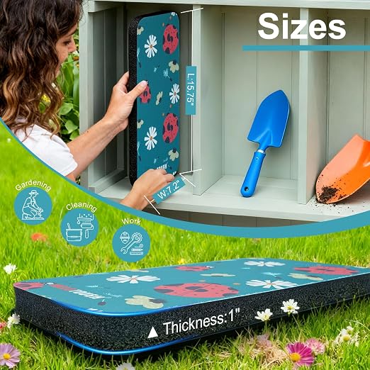 MELOTOUGH Garden Kneeling Pad, 1" Thick Soft NBR Foam Kneeling Pads for Gardening, Cleaning, Work - Lightweight & Comfortable, 15.75"x7.2" (Ladybug & Black)