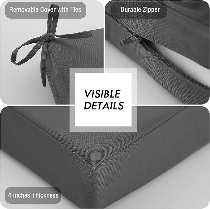 idee-home Outdoor Chair Cushions for Patio Furniture, Outdoor Seat Cushion | Waterproof Hampton Bay Deep Seat Replacement Couch Cushions for Garden Backyard 26.5 x 26.5 Dark Grey