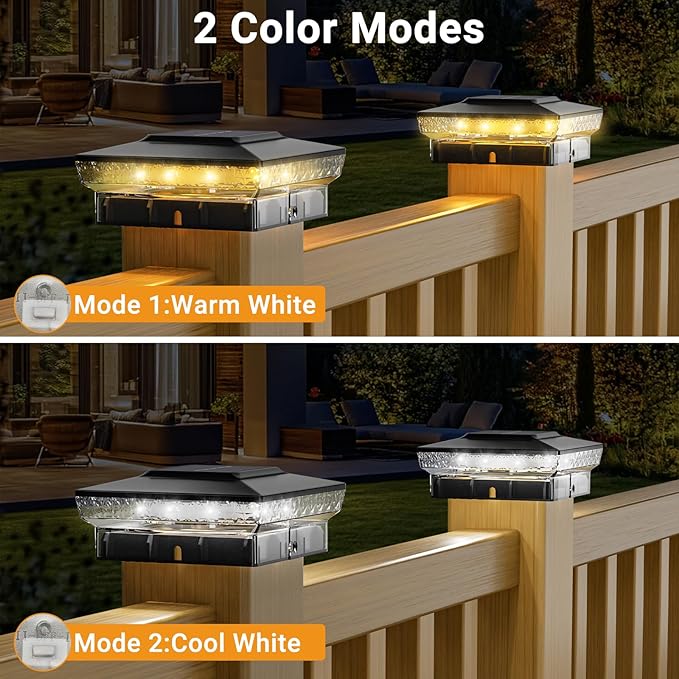 btfarm 4x4 Solar Post Cap Lights Outdoor, 16 Pack Fence Deck Post Lights Solar Powered, 2 Modes 16 LED Waterproof Black Outside Light Fit 3.5x3.5 4 x 4in Wooden/Vinyl Posts for Porch Patio Garden