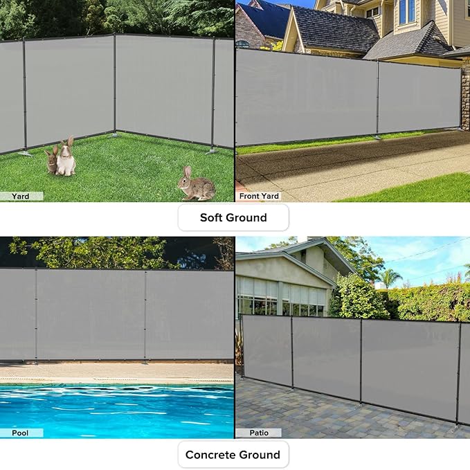 6'x63' Privacy Fence Kit Freestanding Mesh Screen with Iron Poles Temporary Fencing Outdoor Patio Backyard Divider Dog Air Conditioner Trash Fence Light Gray Custom