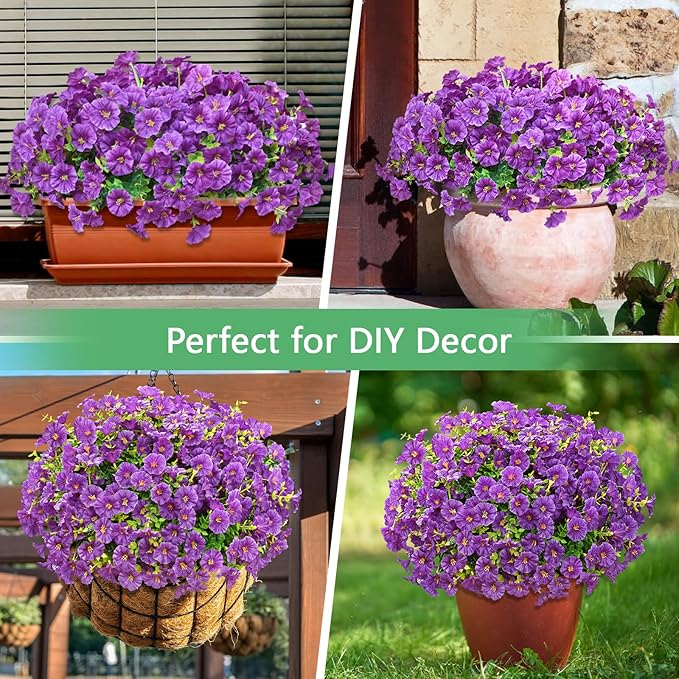 Yastouay Artificial Flowers for Outdoors, 14 Bundles Fake Outdoor Flowers, UV Resistant Artificial Plants & Flowers for Decoration, Purple Realistic Morning Glory for Outdoor Porch Garden Decoration