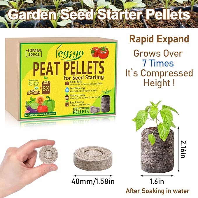 Legigo 50 Pcs 40mm Seed Starter Peat Pellets Pods for Seedlings- Compressed Seed Starting Pellets Seed Starter Pods Plugs Soil Peat Pods for Starting Seeds, Garden Planting Herb Flower Vegetables